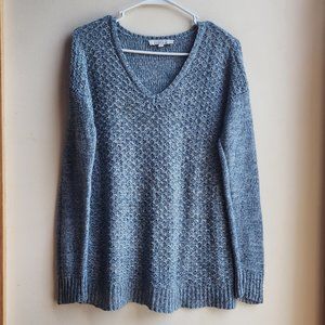 Ellen Tracy Blue/Gray Waffle Knit V-Neck Sweater Size Medium